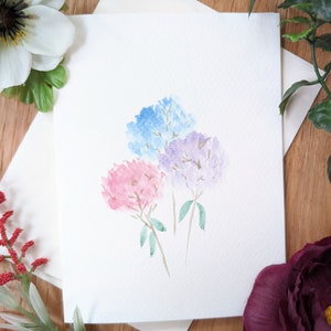 Hand-painted Hydrangea Original Watercolour Floral Greeting Card Wildflower Birthday Painting Botanical Mother's Day Flowers Anniversary