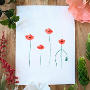 Hand-painted Poppies Original Watercolour Wildflower Floral Greeting Card Birthday Painting Botanical Mother's Day Flowers Anniversary