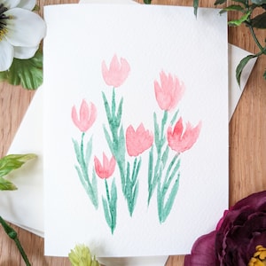 Tulipes peintes à la main aquarelle originale de fleurs sauvages florales carte de voeux anniversaire peinture botanique fête des mères anniversaire de fleurs
