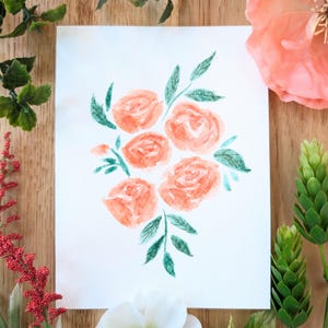 手描きのオレンジ色のバラ オリジナル水彩画 野生の花 花のグリーティングカード 誕生日 絵画 植物 母の日 花 記念日