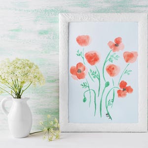 Hand-painted Original Orange Poppies Watercolour Painting Botanical Fine Art Flowers Print Floral Canvas Wall Art