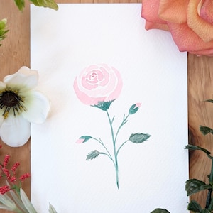 Tarjeta de felicitación original de aniversario del Día de la Madre con acuarela de rosa rosa, tarjeta de cumpleaños de primavera y verano, pintura, tarjeta de boda, obra de arte