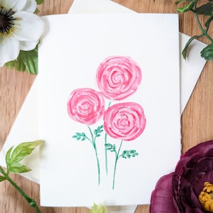 Carte de voeux florale aquarelle originale peinte à la main de fleurs sauvages, peinture d'anniversaire de fleurs botaniques pour la fête des mères