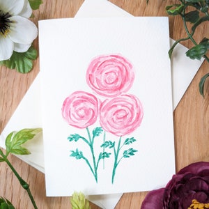 Hand-painted Ranunculus Original Watercolour Floral Greeting Card Wildflower Birthday Painting Botanical Mother's Day Flowers Anniversary