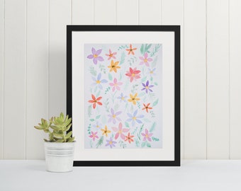 Hand-painted Original Watercolour Floral Motif Painting Botanical Fine Art Flowers Print Floral Canvas Wildflower Wall Art