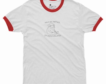 Western Frog Ringer Shirt, Hold On Partner I'm Overstimulated T-Shirt Vintage Autism Shirt, Funny Anxiety Meme Tee Neurodivergent ADHD Gift