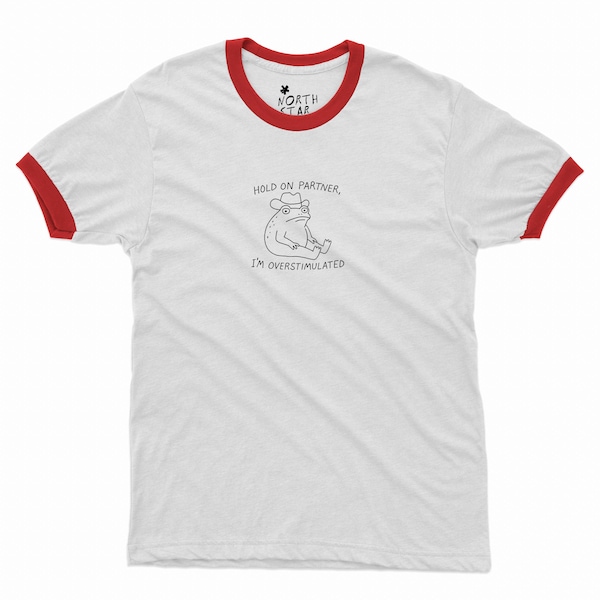 Western Frog Ringer Shirt, Hold On Partner I'm Overstimulated T-Shirt Vintage Autism Shirt, Funny Anxiety Meme Tee Neurodivergent ADHD Gift