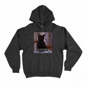 Sorry I Got Caught Up in the Moment Hoodie | Witchy Cat Graphic Hoodie | 90s Inspired - Salem Shirt - Salem Cat - Cat Owner Gift