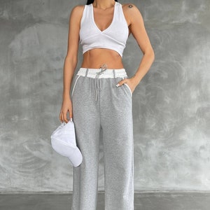 Women's wide leg Elastic High Waist Sports Pants Ladies Sweatpants Pockets, Women's Drawstring Joggers Tracksuit zdjęcie 1