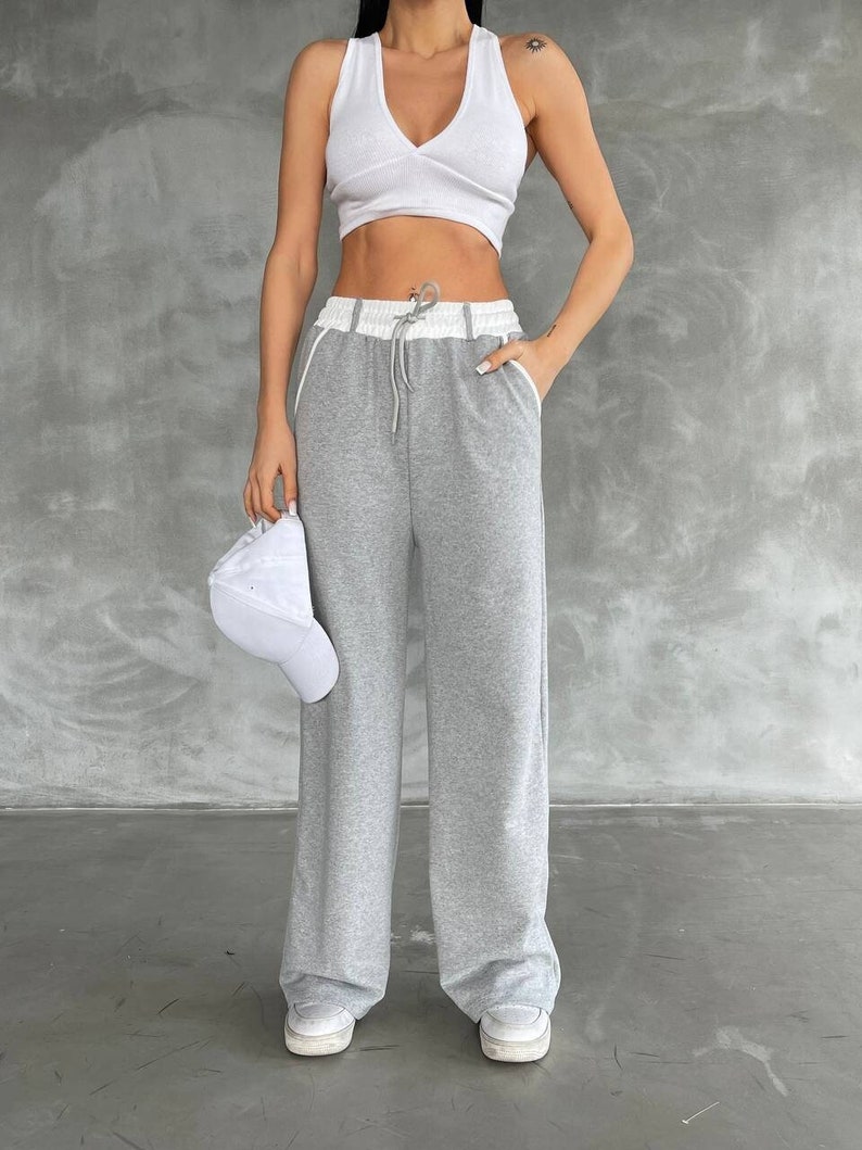 Women's wide leg Elastic High Waist Sports Pants Ladies Sweatpants Pockets, Women's Drawstring Joggers Tracksuit zdjęcie 1