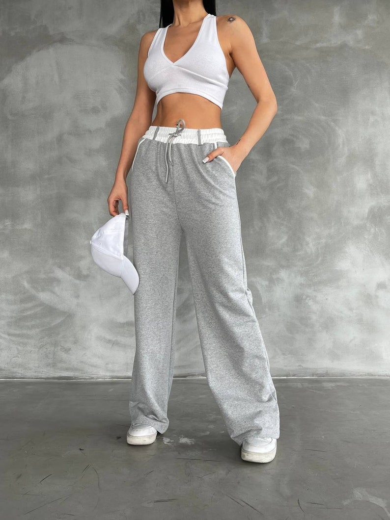 Women's wide leg Elastic High Waist Sports Pants Ladies Sweatpants Pockets, Women's Drawstring Joggers Tracksuit zdjęcie 9