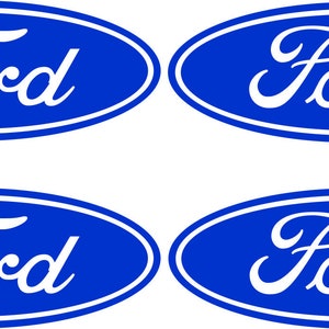 May include: Four blue oval stickers featuring the word "Ford" in white script. Each sticker has a white border and is arranged in a two-by-two grid. The Ford logo is a well-known design.