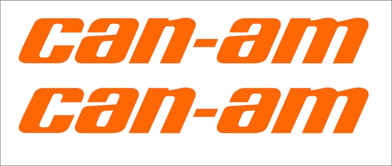 Puede incluir: Dos logotipos "Can-Am" de color naranja se muestran sobre un fondo blanco. Los logotipos est&aacute;n en una fuente en negrita, sans-serif, con el texto dispuesto en dos filas. Las letras son de un naranja brillante y s&oacute;lido, y el dise&ntilde;o general es limpio y moderno.