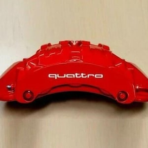 Quattro Abziehbilder Aufkleber für Bremssättel Spiegel Fenster Stoßstange und mehr Emblem Logo rot WHITE PREMIUM