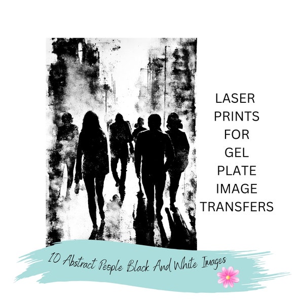 Laser Prints For Image Transfers On The Gel Plate, Abstract People, Back & White Image Size Is 8x10 Printed On 8.5x11 Glossy Paper, 10 Pack