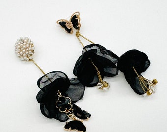 Earrings Black Spring Butterfly | Gold