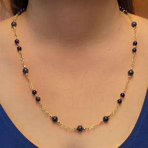 Lapis Lazuli necklace with Handcrafted, Gold-filled eternity loop chain