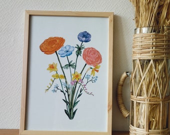 Bouquet de saison à l'aquarelle - Printemps