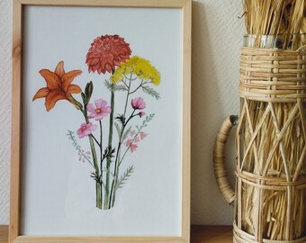 Bouquet de saison à l'aquarelle - Eté