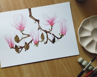 Fleurs à l'aquarelle - Magnolia