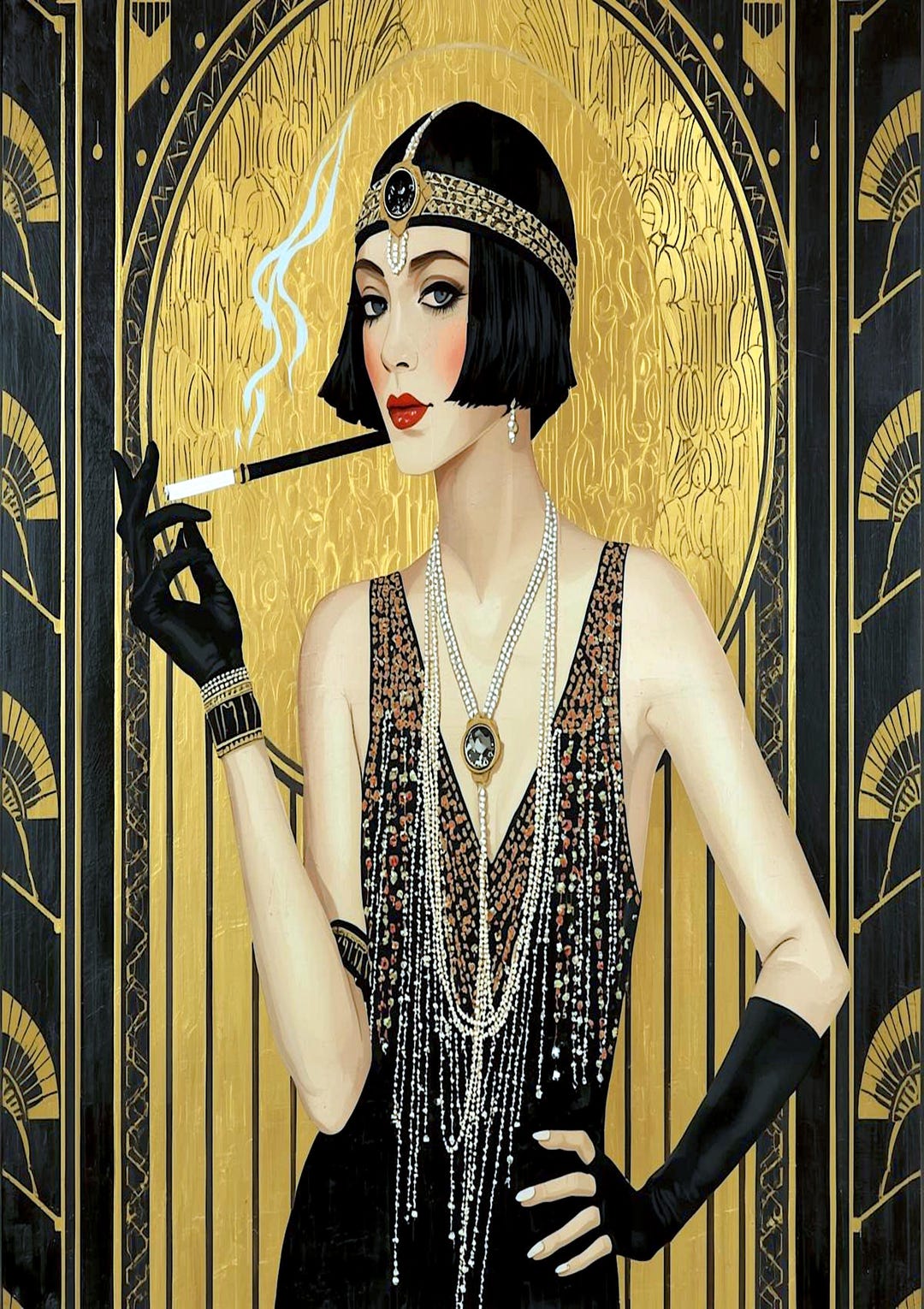 Glamorous Flapper Girl 1920s Art Deco - Black and Gold - Jazz Age ...