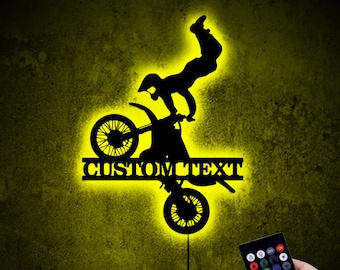 Personalized Dirt Bike Neon Led Wall Art, Motorcycle decor, Garage Decor, Biker Gifts, Dad gifts, Biker Name Sign, Men Cave Sign, Biker Sign