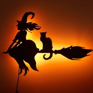Halloween Flying Witch Neon Led Wall Art,Witch And Cat Led Wall Sign,Halloween gifts,Haunted House Decor,spooky sign,halloween witch sign