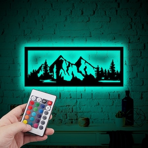 Mountain Nature Neon Led Wall Art, arredamento per la casa, arte della parete naturale, arte della parete di montagna, arte della parete della foresta, arredamento del soggiorno, arte di montagna