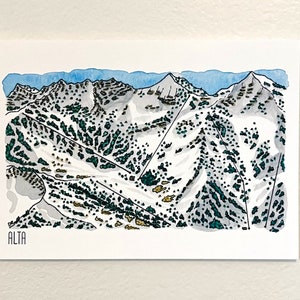 Alta Trail kaart aquarelprint 5x7in