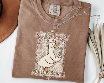 Silly Goose Nurse, Comfort Colors Nurse t-shirt, Funny Nurse shirt, Coquette RN Shirt, Floral CNA top, ER Nurse, Nurse Graduation gift