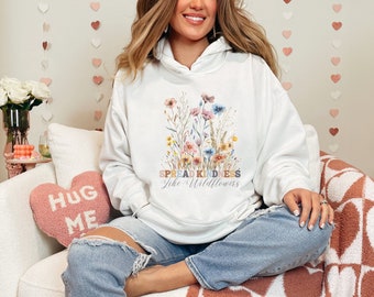Felpa con cappuccio Spread Kindness, comoda felpa con cappuccio unisex, felpa con cappuccio da donna, maglione comodo, per rilassarsi, pullover, felpa con fiori di campo, botanica