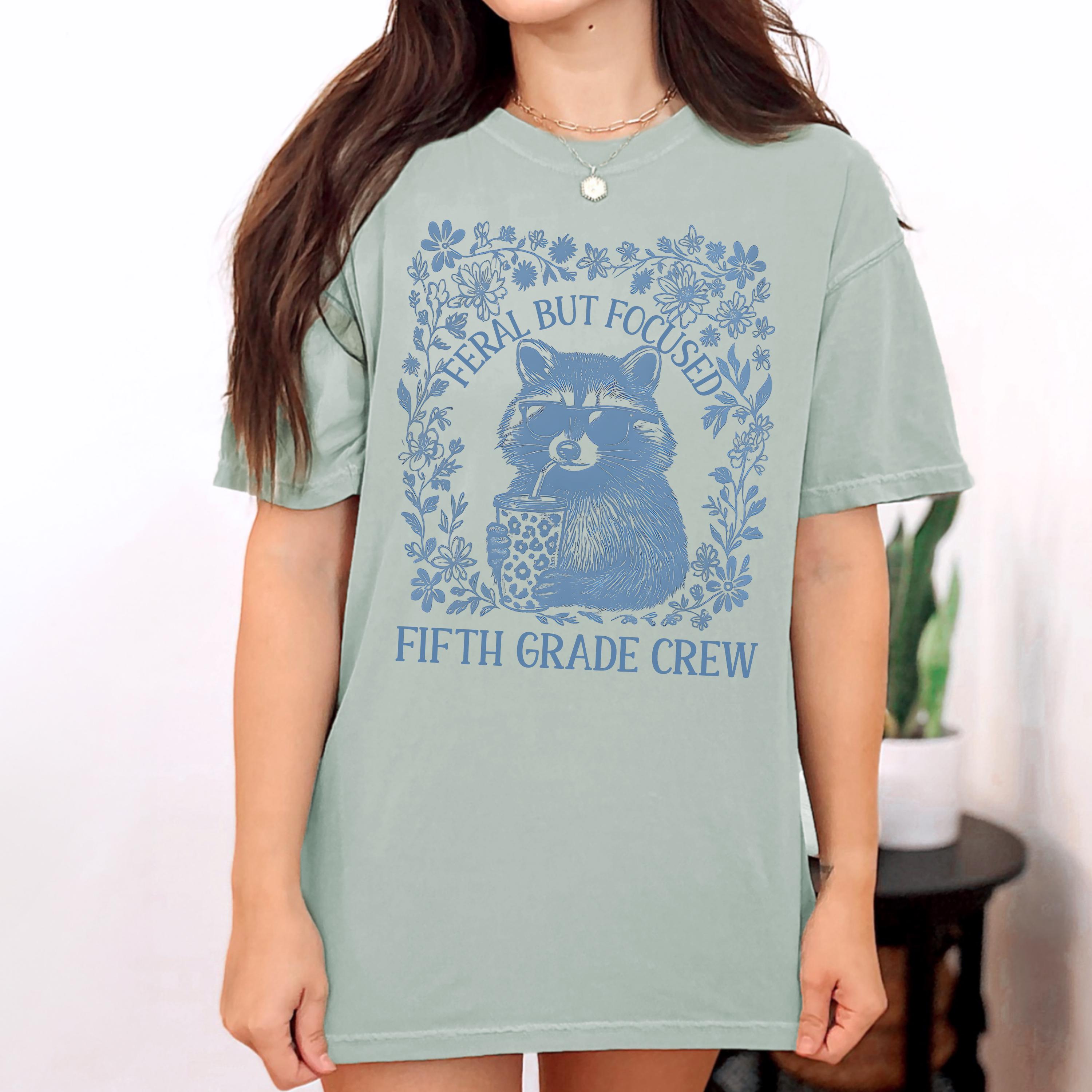 Feral Fifth Grade teacher shirt, Cute Raccoon 5th grade teacher t-shirt, 5th grade crew, Custom fifth grade team top, Wild Flower, coffee