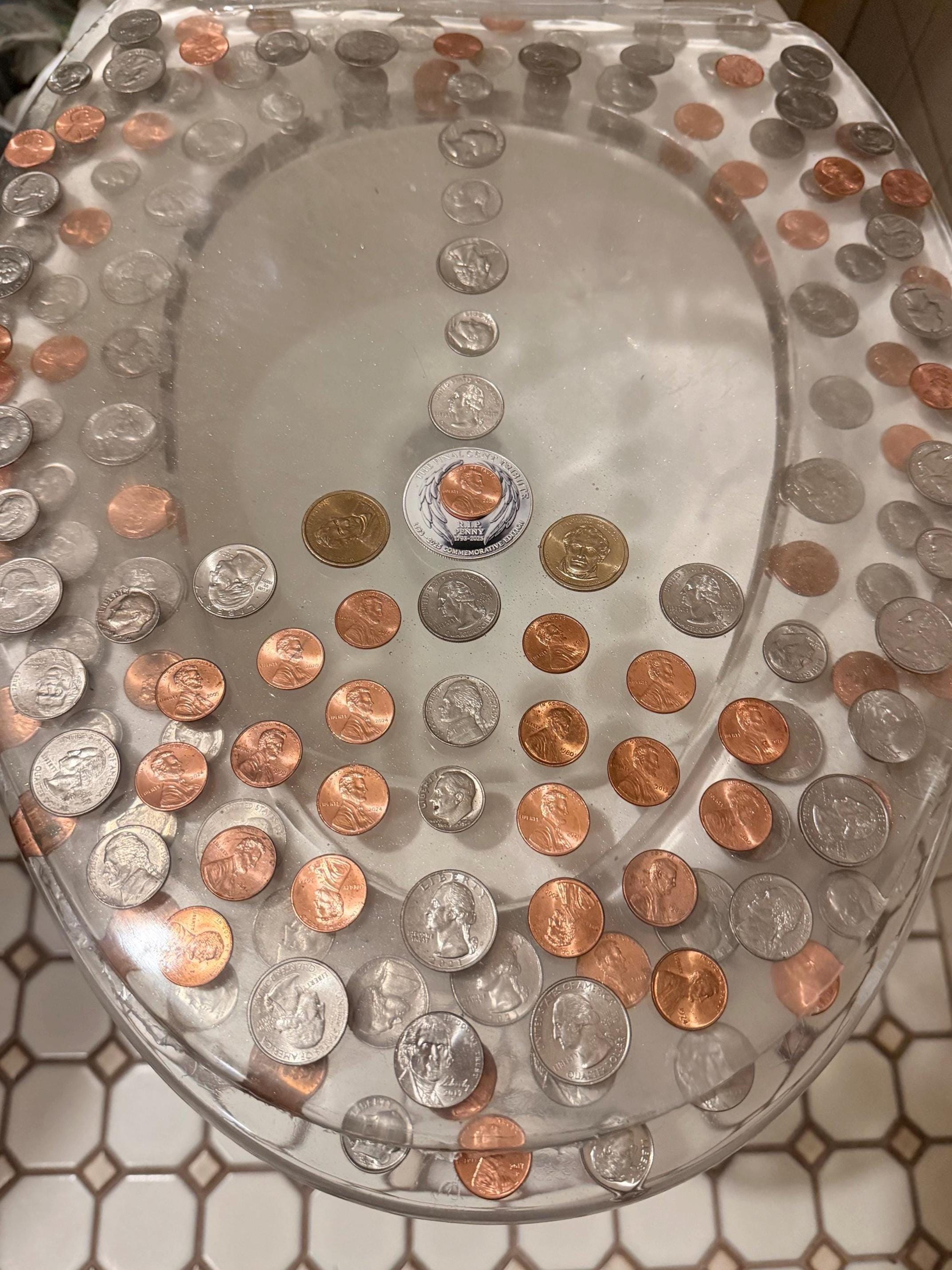 Handmade Resin Coin Toilet Seat - Elongated or Round, Peace Inspired