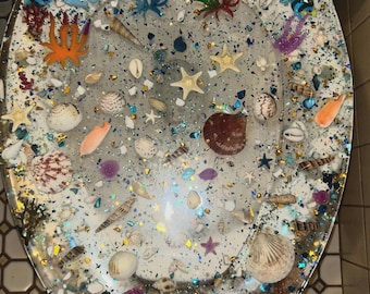 Glow-in-Dark Resin Toilet Seat: Oval Marine Life Design