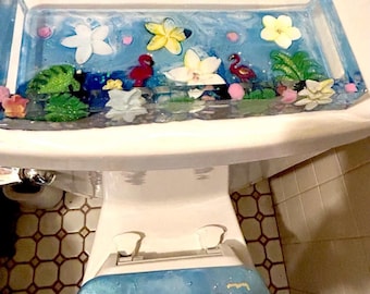 Resin Flamingo Toilet Seat: Seashell Glitter Tropical Bathroom Decor