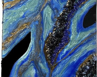 Blue River Resin Wall Art Crushed Glass - Gold Accents - 16x20