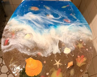 Resin Marine Life Toilet Seat – Glow in Dark Seashell Beach Design