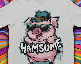 Funny Hamsome Pig T-Shirt: Comic Graphic Tee, Mens Clothing