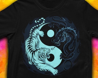 Dragon Tiger Yin Yang T-Shirt: Mystic Abstract Design