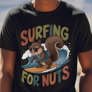 Surfing Squirrel T-Shirt: Funny Cartoon Animal Tee