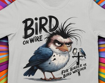 Whimsical Bird Watcher T-Shirt: Fun Bird On Wire Design