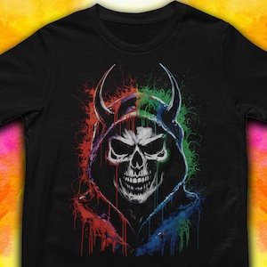 Horned Skull Shirt, Gothic Punk Rock Apparel, Halloween Clothes