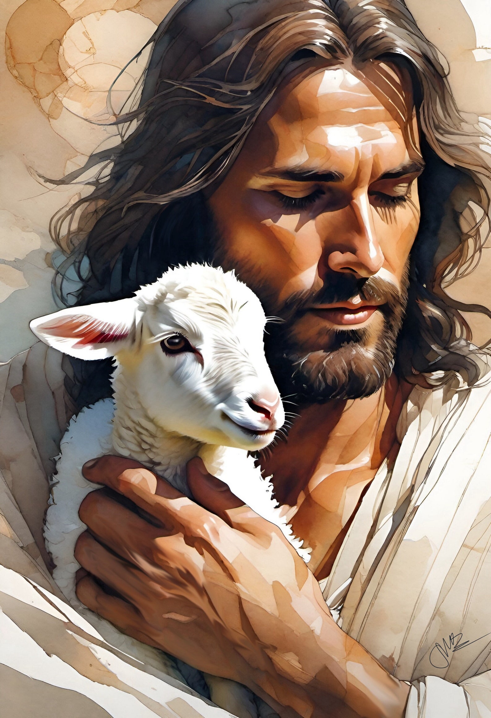 Jesus And The Little Lamb Etsy
