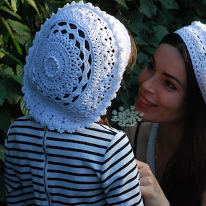 Handmade cotton beret, white knitted beret, beret sweat custom, stylish accessory, beret for dress, beret, white beret, lace beret