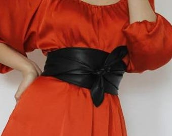 Handmade leather obi belt, Tie belt, Reversible wrap belt, Waist cincher, Elegant dress belt, Sash belt, Statement belt