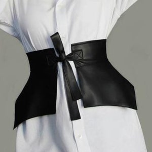 Corset Belt Skirt, Wide Black Dress Belt, Leather Obi Belt, Waist Peplum Basque, Leather Peplum Belt Skirt, Princess style belt