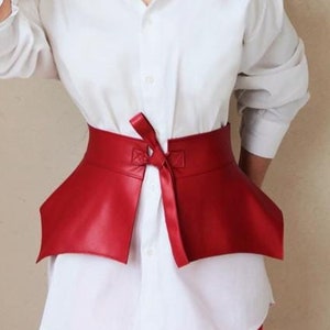 Handmade Leather Peplum for Dress, Terracotta Peplum Drawstring Belt, Wide Bodycon Corset Belt, Skirt Belt, Underbust Belt, Corset belt
