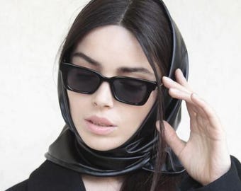 Eco Leather Scarf Hood - Women's Headscarf, Modest Hijab, Elegant Hooded Scarf, Faux Leather Bandana