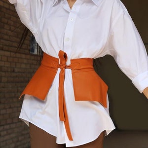 Handmade Leather Peplum for Dress, Terracotta Peplum Drawstring Belt, Wide Bodycon Corset Belt, Skirt Belt, Underbust Belt, Corset belt