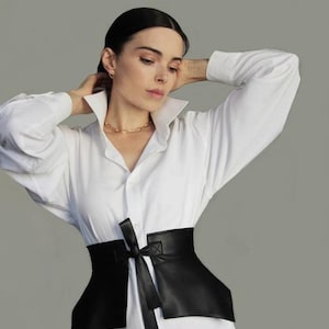 Corset Belt Skirt, Wide Black Dress Belt, Leather Obi Belt, Waist Peplum Basque, Leather Peplum Belt Skirt, Princess style belt